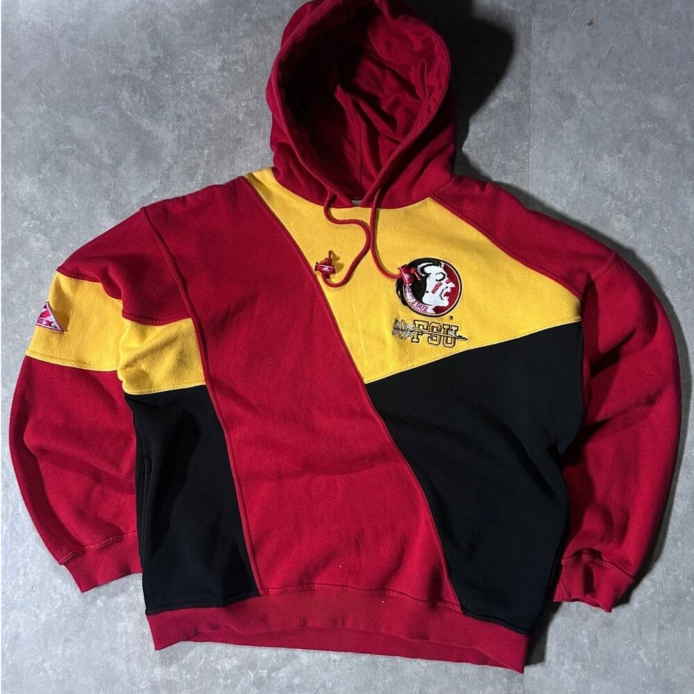 90's Vintage Florida State Seminoles Embroidered Apex One Red Hoodie -L